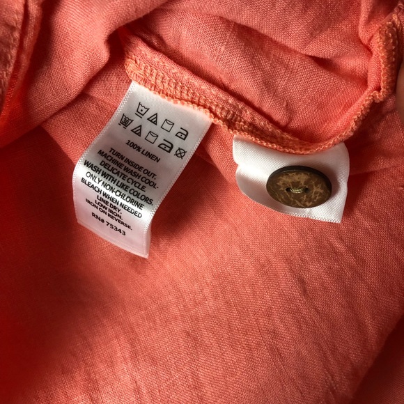 TAHARI Coral Peach 100% Linen 3/4 Sleeve Side Button Pullover Top Size XS NWT! - Picture 5 of 5